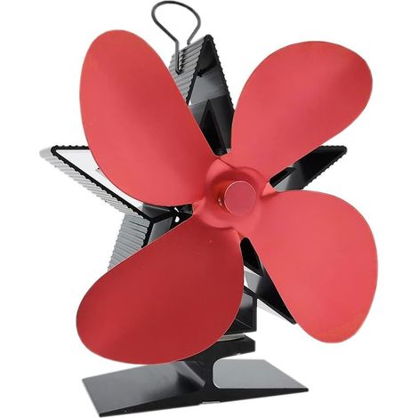 Ventilateur de cheminée 4 pales alimenté par la chaleur pour poêle à bois, cheminée (rouge) (1/2)