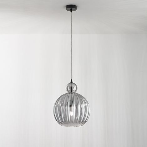 Sospensione Contemporanea Metallo Vetro Fumè 1 Luce E27 Ip20 D25