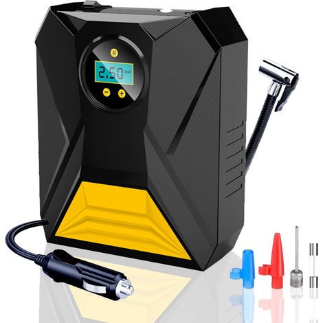 Gonfleur Pneus Voiture, 12V Compresseur À Air Portatif avec Fonction Mémoire, 3 Adaptateurs de Buses, Gonflage Rapide Compresseur pour Vélo