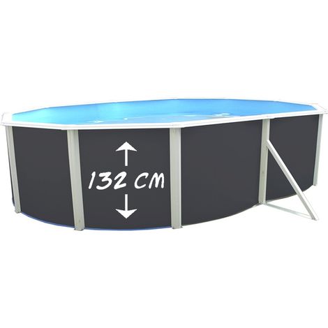 Piscine hors sol ovale acier galvanisé anthracite 550 x 366cm H 132cm – Liner bleu 40/100e – Filtration à sable 6 m³/h – Échelle haute 1,90m – TOI
