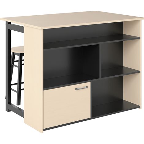 GagaEnsemble bar 3 pieces table de bar avec plateau pliable 2 tabourets de bar 6 compartiments de rangement noir + chene 116 x 70 x 89,5 cm (1/5)