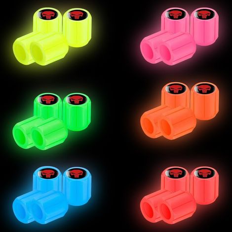 Bouchons de Valve de Pneu de Voiture Lumineux, Capuchons Fluorescents de Valve de Pneu de Voiture Universel, Crâne Anti-Poussière Couvercle de Tige de Valve Lumineux pour Voiture Vélo (1/5)