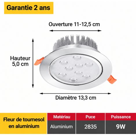 Spot encastrable LED multi-lentilles 9W blanc 6000K Ø 13,3 cm 9w 13.3 cm 11-12 100 g – Livraison gratuite