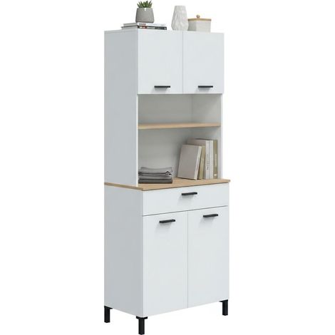 Dmora - Kommode Florent, Wohnzimmerbuffet, Wohnzimmer-Sideboard, Moderne Küchen-Speisekammer, 72x40 h185 cm, Weiß und Eiche