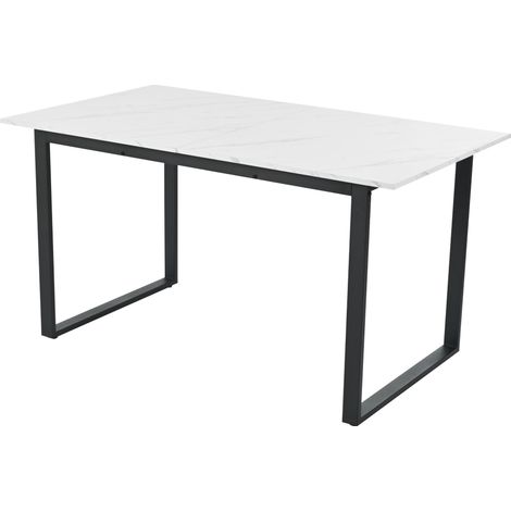 Verstellbarer Esstisch 140/180x80x75cm,mit stabilen Eisen-Vierkantbeinen und moderner MDF Tischplatte in Marmoroptik für Zuhause und Büro (1/5)