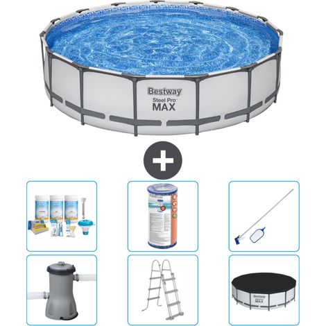 Piscine Bestway ronde Steel Pro MAX - 457 x 107 cm - Grise - Comprend des Accessoires CB32 (1/4)