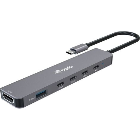 Equip Adapter USB-C-HDMI/3xUSB-C/USB-A  4K/ 60Hz 0.25m Alu. (133500)