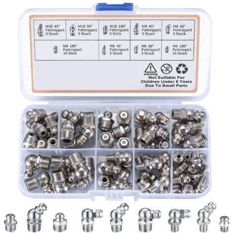 BUNTHAUS 60 Pices graisseur a Visser, Assortiment Graisseur M6 M8 M10, Droit Graisse Raccord 45 90 180, avec Bote en Plastique, pour quipement Mcanique, Embout de Graissage Fixations (1/5)