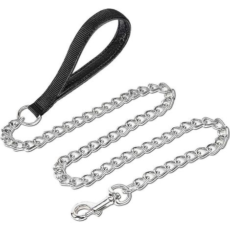 Laisse pour chien Wekity en métal chromé, robuste et résistante aux morsures, avec poignée rembourrée, idéale pour les promenades, l'entraînement et les voyages. Longueur : 1,8 m (6 pi) / chaîne fine (1/4)