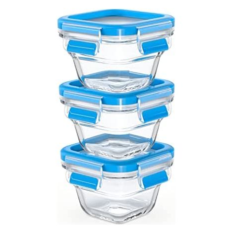 Emsa Clip & Close Set 3 Contenitori Ermetici in Vetro Blu (1/5)