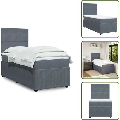 The Living Store Sommier à lattes de lit et matelas Gris foncé 80x200 cm Velours - Lit Double - Lit Plateforme - Matelas À Ressorts Ensachés - Literie - Chambre À Coucher