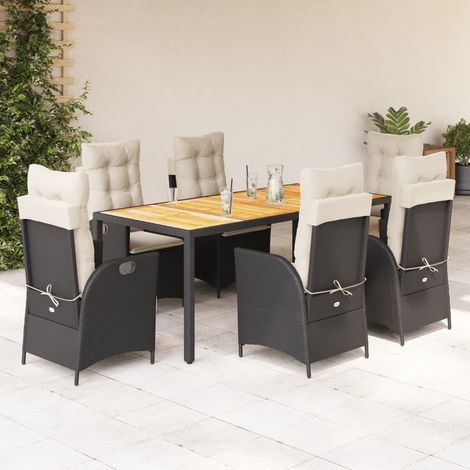 Ensemble repas jardin 7 pièces noir en résine tressée, table et 6 fauteuils inclinables - PANGIVO (1/5)