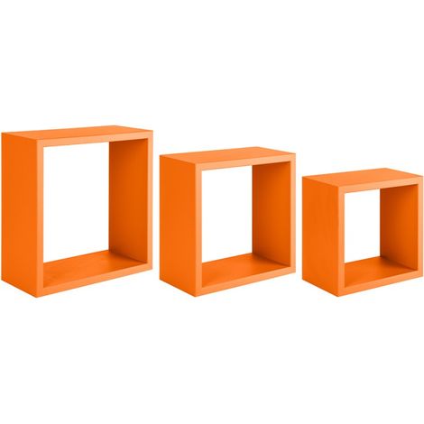 Set di 3 Mensole da Muro, Cubi Arredo, Mensole Cubo, Cubi da Parete, Arancione, 35x35, 30x30 e 25x25 p15,5 cm - Incubo (1/4)