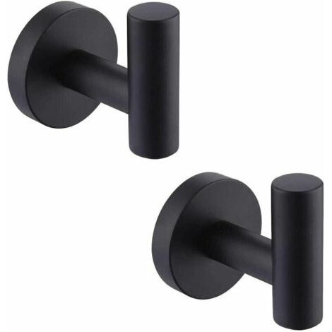 Matte black wall-mounted towel hook in SUS304 stainless steel – Screw mounting – Maximum load 5 kg – Set of 2 hooks (1/5)