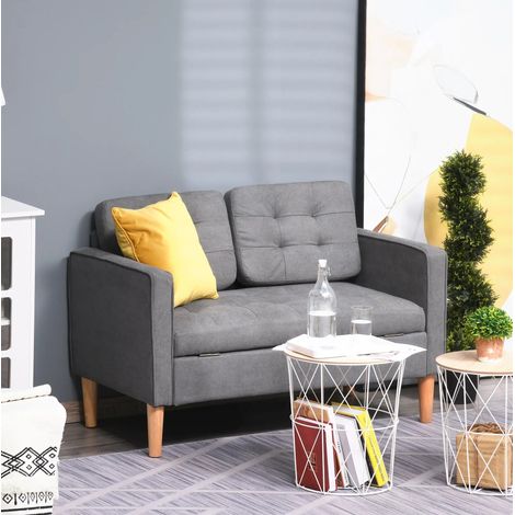 Sofá 2 plazas tejido gris con cojines desenfundables, madera de caucho, 117 x 62 x 78 cm OKWISH (1/5)