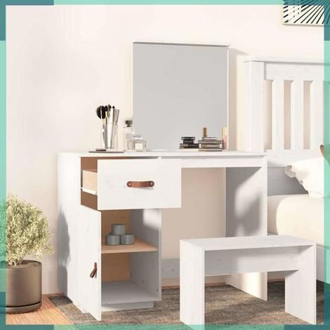 820088 Coiffeuse Blanc 95x50x134 cm Bois de pin massif (1/5)
