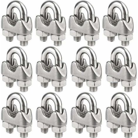 Un jeu de 12 serre-câbles en acier inoxydable (M4) adaptés aux câbles métalliques de 4 mm de diamètre. (1/4)