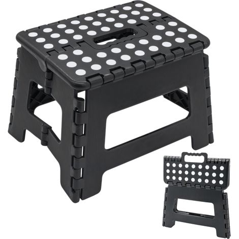 Kunststoff Klapptritt schwarz bis 100 kg mit Tragegriff und Antirutsch - 29 x 22 cm - Tritthocker klappbar mit rutschfester Trittfläche