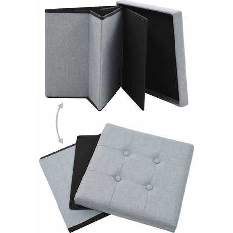 vidaXL Taburete plegable con almacenaje lino sintético gris claro (1/2)