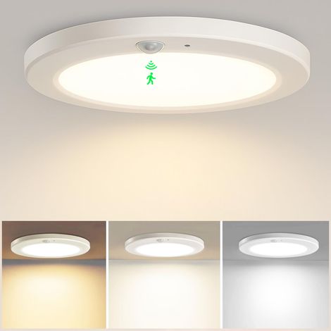 Plafonnier LED avec détecteur de mouvement moderne - Ø19cm 15W IP44 3000K-6000K ultra-fin blanc - Salon chambre couloir entrée cuisine (1/5)