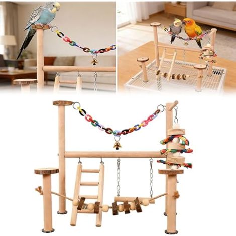 Generisch Jouet pour oiseaux - Grand distributeur automatique de nourriture en bois à construire soi-même - Petit jouet pour oiseaux avec clochette - Pour la maison, les calopsittes, pour l'intérieur (1/5)