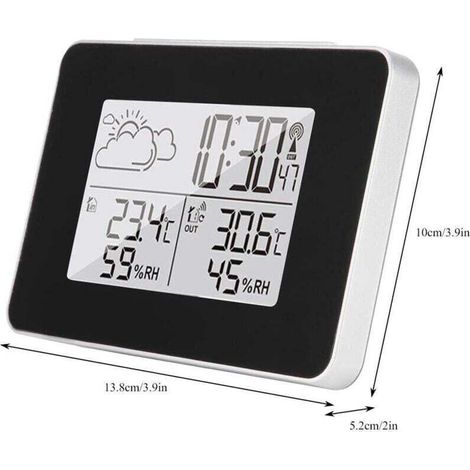 Station Météo sans Fil, Horloge Météo Multifonctionn Numérique avec Météo Extérieure/Température/Humidité/Rétro-éclairage/Alarme Roupillon Une Fonction (Noir) (1/3)