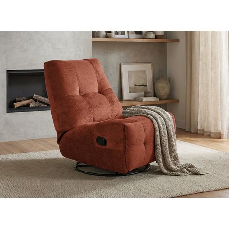 Fauteuil relax pivotant en velours chiné terracotta LISON