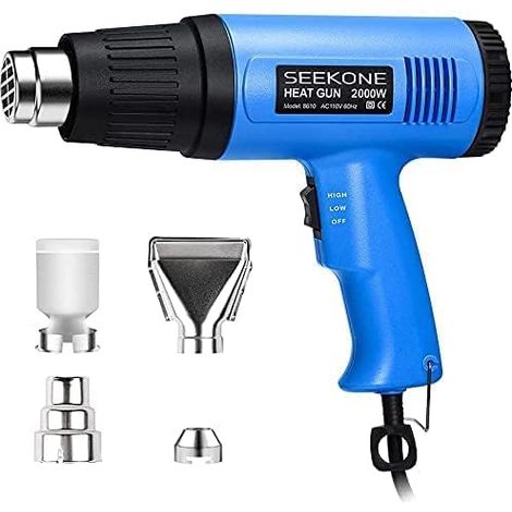 2000W Heavy Duty Hot Air Gun Kit with 300oC & 600oC Dual-Temperature Settings and 4 Nozzles for Shrinking PVC,Stripping Paint, Crafts (1/5)