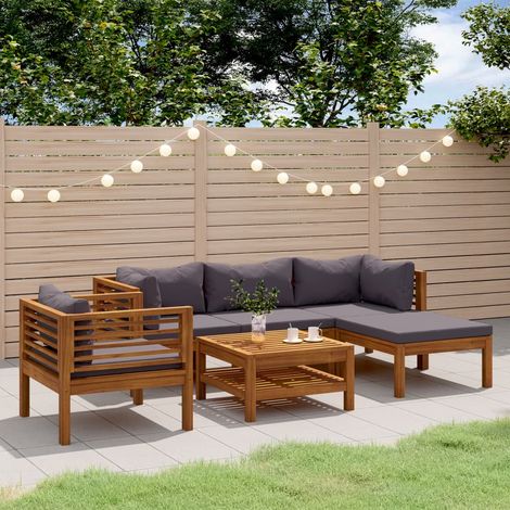 Vidaxl – Salon de jardin 6 pcs en bois d'acacia massif – Coussins amovibles gris foncé – Résistant aux intempéries – Pour usage extérieur