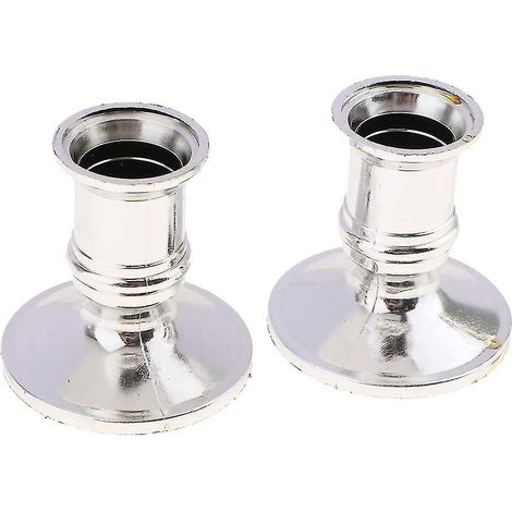 Set mit 2 Kerzenhaltern, Kerzenständern, Kerzenfüßen, Hochzeitsdekoration – Silber (1/5)