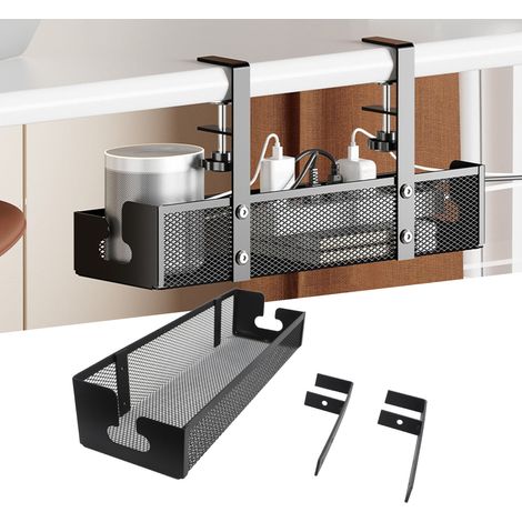 Organiseur de Cables Sous Bureau Panier de Stockage Panier Metallique Noir 40cm avec Clips (1/5)