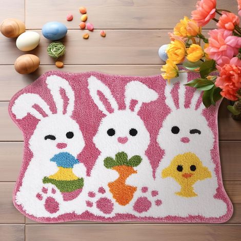 Économies de Pâques  Tapis de bain WJSXC Pâques Lapin Antidérapant, Lavable et Absorbant pour Salle de bain, Porte, Chambre – Multicolore, compatible avec Pâques