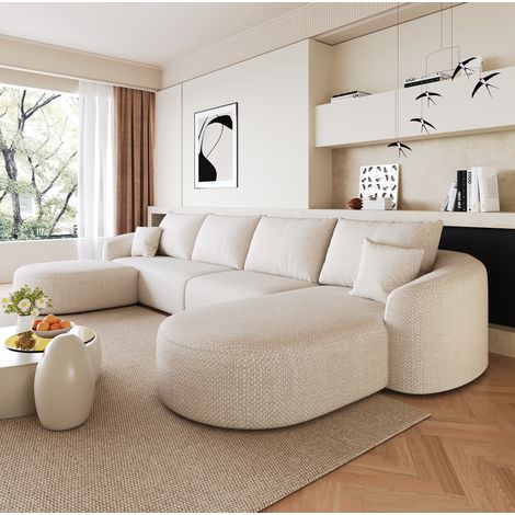 Canapé d'angle modulable 4 places, sans montage, en tissu, blanc