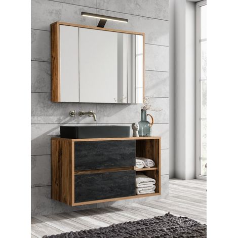 Ensemble meuble vasque + Armoire miroir + 100 cm - New York - Livraison gratuite