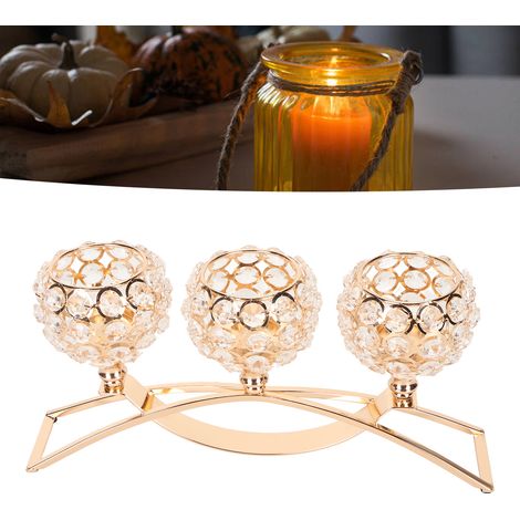 Kristallkerzenständer im europäischen Stil, Kerzenhalter aus Schmiedeeisen, windfester Kristallkerzenständer, Wohnaccessoire, Gold. (1/5)