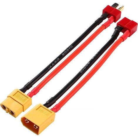 Adaptateurs T-Plug Mâle vers Femelle XT-60 et Adaptateurs XT-60 Mâle vers Femelle T-Plug, avec 10cm 14AWG Câble en Silicone, pour RC Batterie Chargeur ESC (1/5)