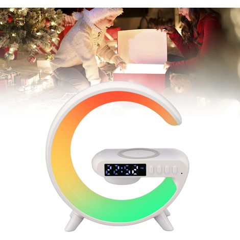 Intelligente LED-Nachttischlampe mit kabelloser Ladefunktion, integriertem Bluetooth-Lautsprecher, Sonnenaufgangssimulation als Wecklicht und Tonaufnahme. (1/5)