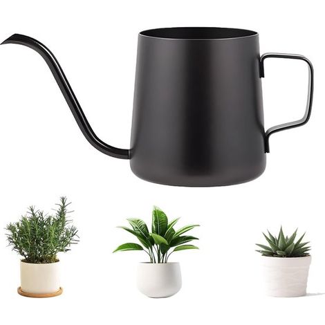 Arrosoir - 350 ml - avec long bec verseur en acier inoxydable - convient aux petites plantes d'intérieur - noir (1/5)