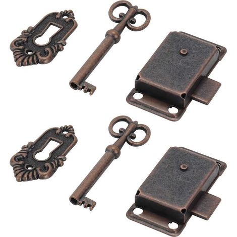 Serrure de porte d\\'armoire vintage, serrure d\\'armoire antique serrure de meuble avec clé pour casiers, placards, Boîte à outils 2 pièces- (1/5)