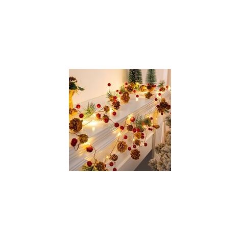 Guirlande Lumineuse Pomme de Pin, 2M 20LED Lampe Pomme de Pin, Guirlande de NoëL avec LumièRes Rouges et Pommes de Pin, à Piles, Décoration de Baies Rouges de Noël pour IntéRieure ou ExtéRieure