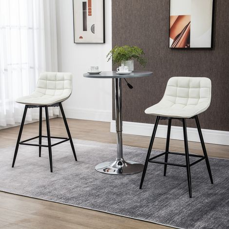 Set aus 2 hohen Hockern im nordischen Stil mit Rücken- und Fußstütze, Hocker mit Rückenlehne aus samtartigem Stoff und Metall, 45 x 47 x 84 cm, Creme