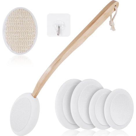 Juego de 7 piezas con aplicador de crema para la espalda, que incluye 4 almohadillas reemplazables, aplicador de crema para la espalda y cepillo para la espalda con mango largo. (1/3)