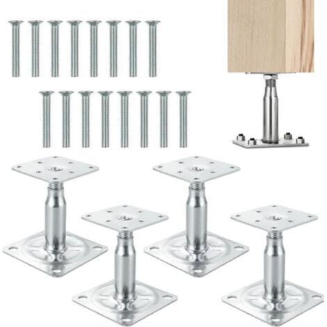 Lot de 4 supports de poteau réglables en hauteur avec 16 vis galvanisées 100-150 mm Support de poteau à visser sur film galvanisé épais passivé (1/5)
