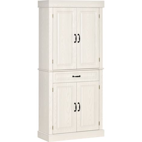 Credenza Alta 80x35x180 cm 2 Armadietti 1 Cassetto Bianco (1/5)