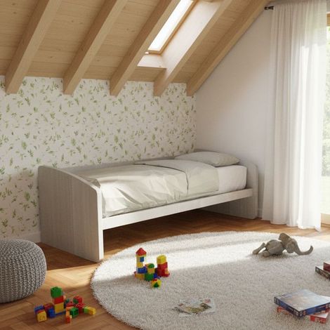 Divano letto singolo italiano con rete a doghe in faggio - 80x190 cm - Rovere rock