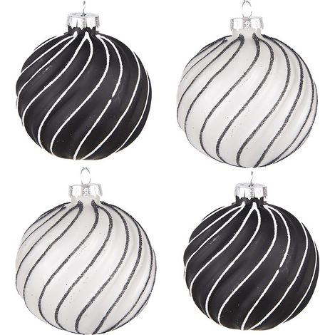 Lot de 4 Boules de Noël en Verre Décoratives Style Moderne Coloris Noir et Gris Ø 8 cm - PANGIVO (1/4)