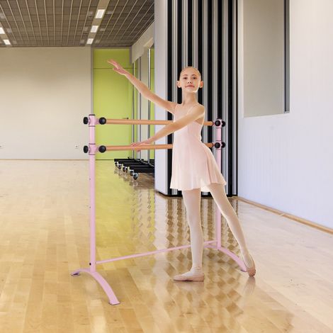 Barre de Ballet Portable de 120 cm Ballet Entraînement Double Autoportante en Hauteur pour l'Étirement Barre de Danse de Fitness Rose (1/2)