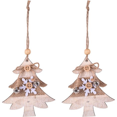 Pendentif En Bois - Décoration De Sapin De Noël - Pour Intérieur Et Extérieur - Lot De 2 (1/5)
