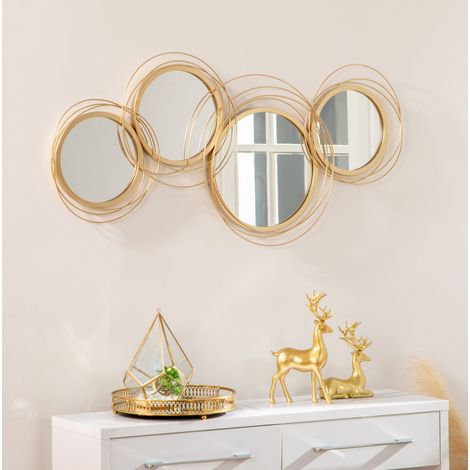 CHICFURN Espejos de pared 4 piezas 107x56 cm de metal dorado para salón, colgantes (1/5)