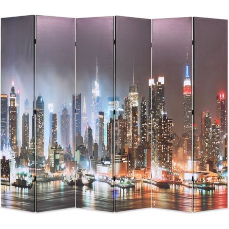 Paravent séparateur de pièce cloison de séparation décoration meuble pliable 228 cm new york la nuit (1/5)